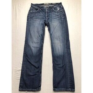 BKE Derek Bootcut Jean Men 32R (34x32) Light Wash Whisker Distressed